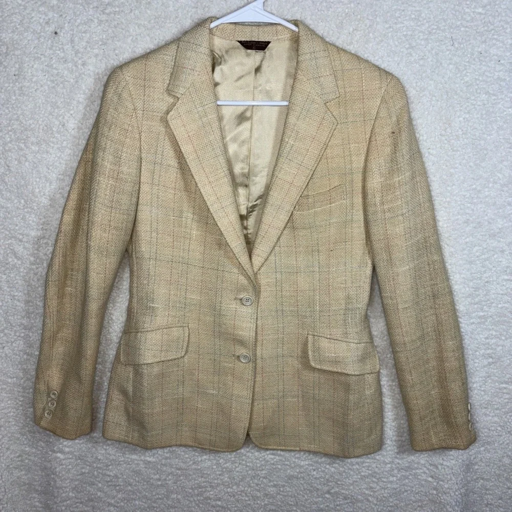 Vtg Country Britches Women Coat Size pit to pit 34Plaid Beige‎